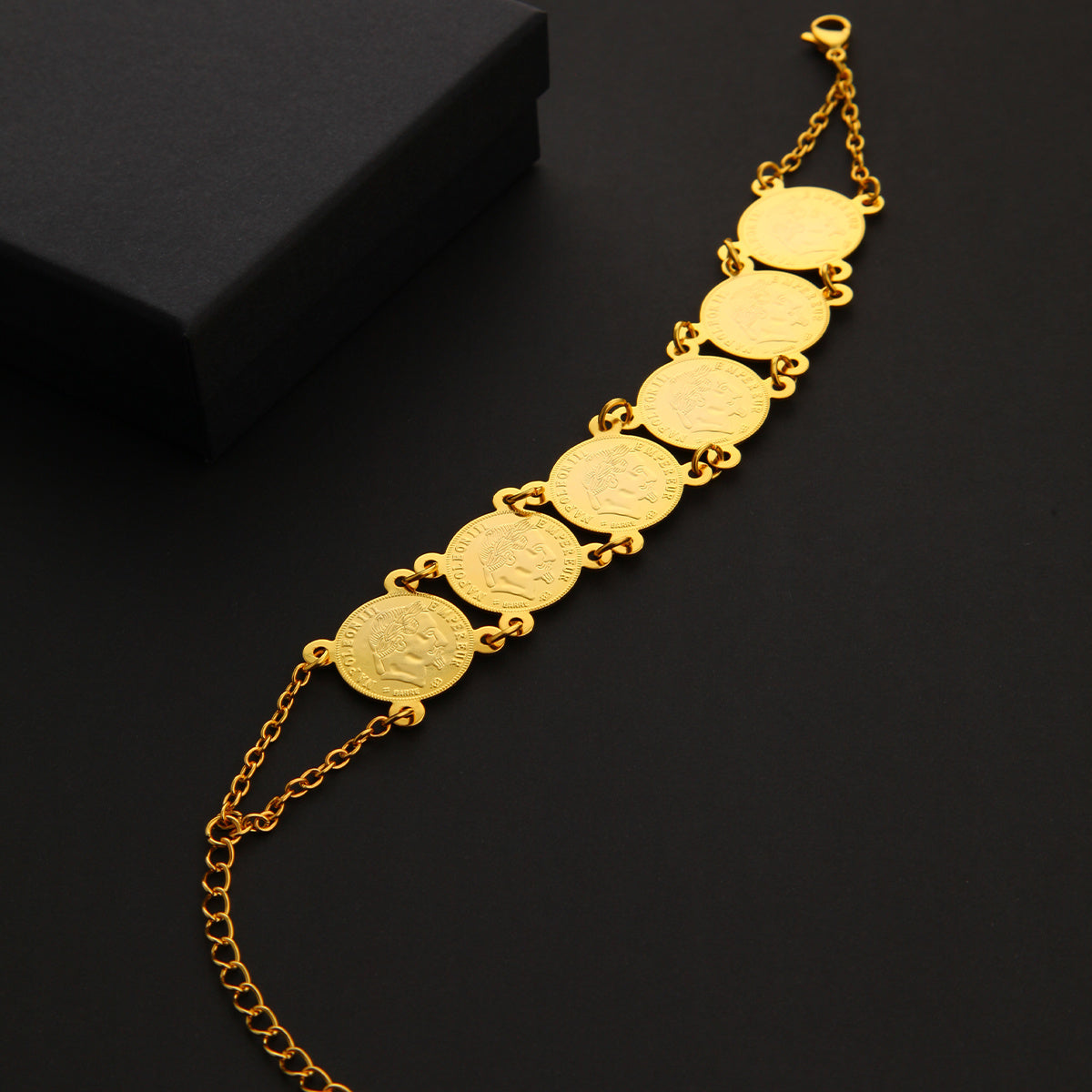 24K Gold Plated Coin Bracelet Handmade Women's Fashion Jewelry