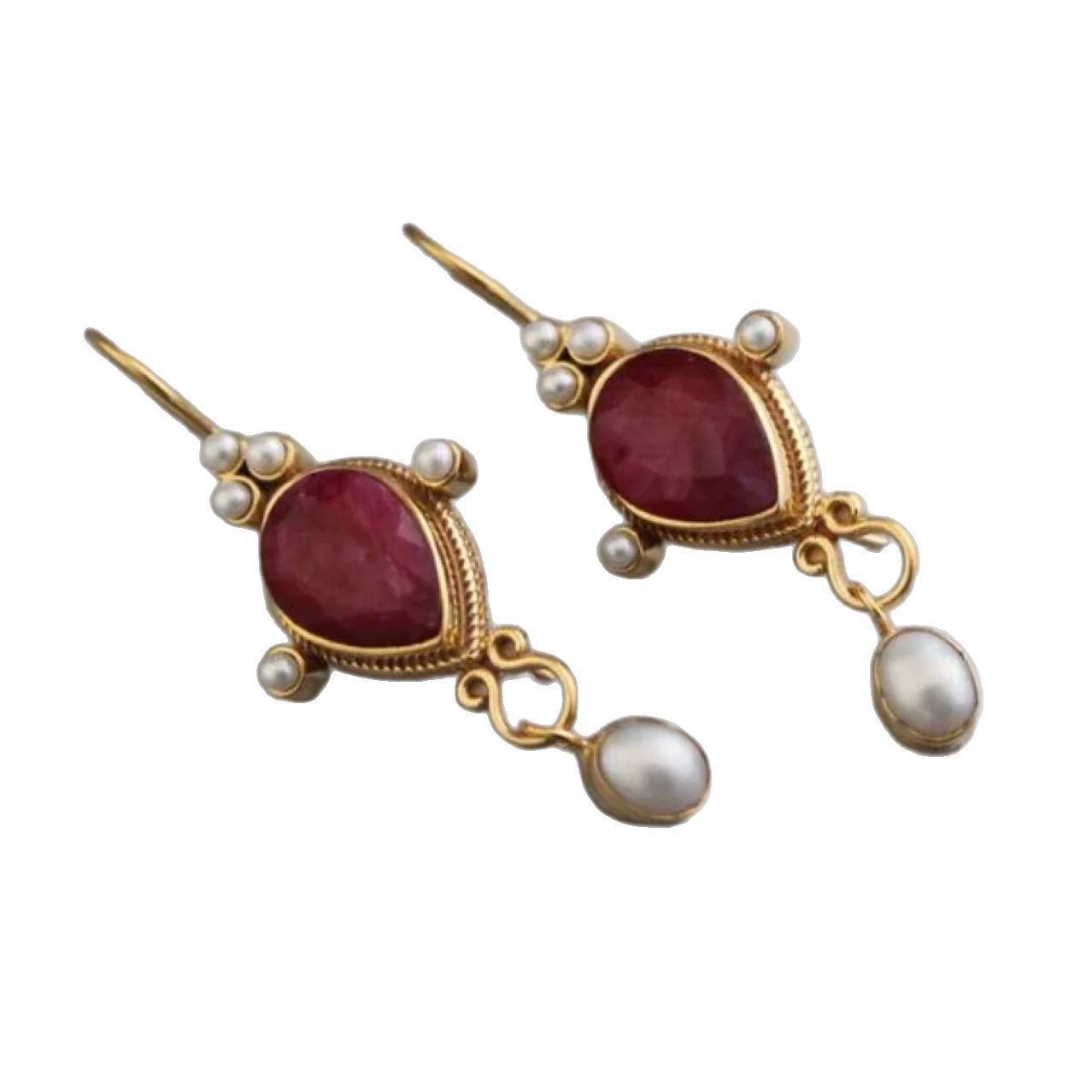 Pearl Pendant Inlaid Gemstone Earrings Original