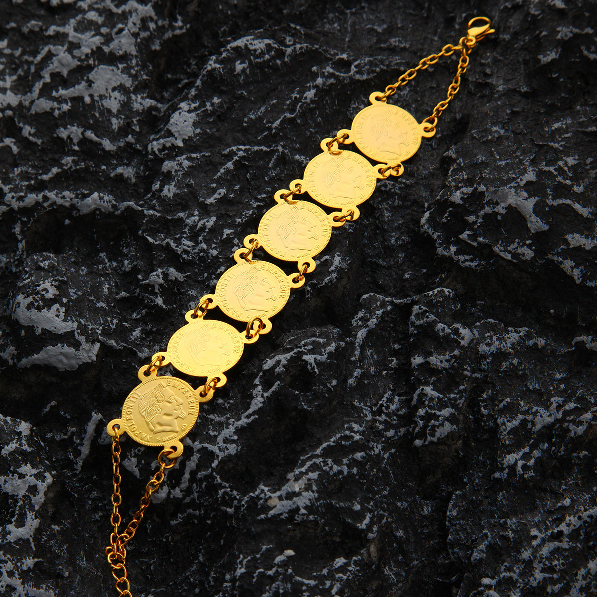 24K Gold Plated Coin Bracelet Handmade Women's Fashion Jewelry