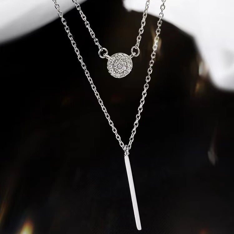S925 Silver Double Chain Zircon Pendant Necklace for Women