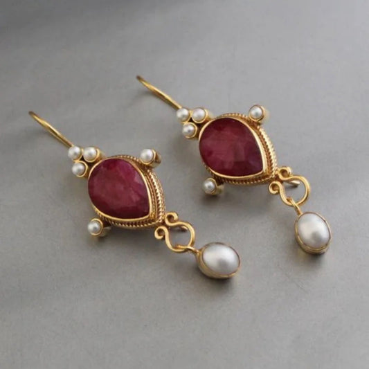 Pearl Pendant Inlaid Gemstone Earrings Original