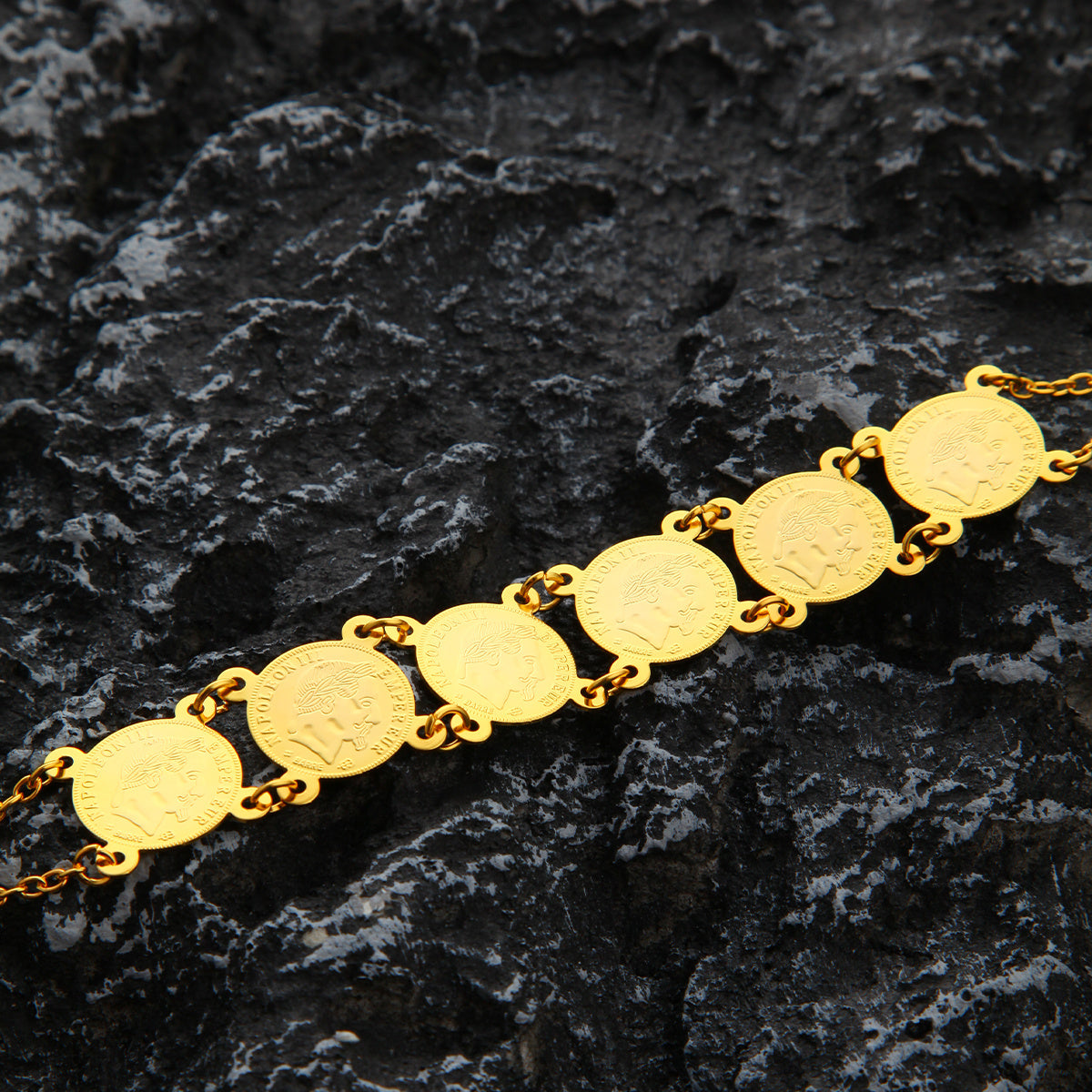 24K Gold Plated Coin Bracelet Handmade Women's Fashion Jewelry