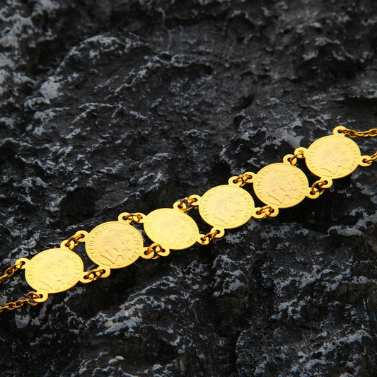 24K Gold Plated Coin Bracelet Handmade Women's Fashion Jewelry