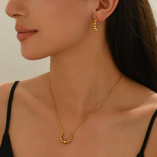 Lxalry Golden Jewelry Set - Crescent Pendant Necklace & Earrings, Minimalist Metal Accessories, Elegant Everyday Jewelry, Perfect For Black Outfits, Dainty Clavicle Chain