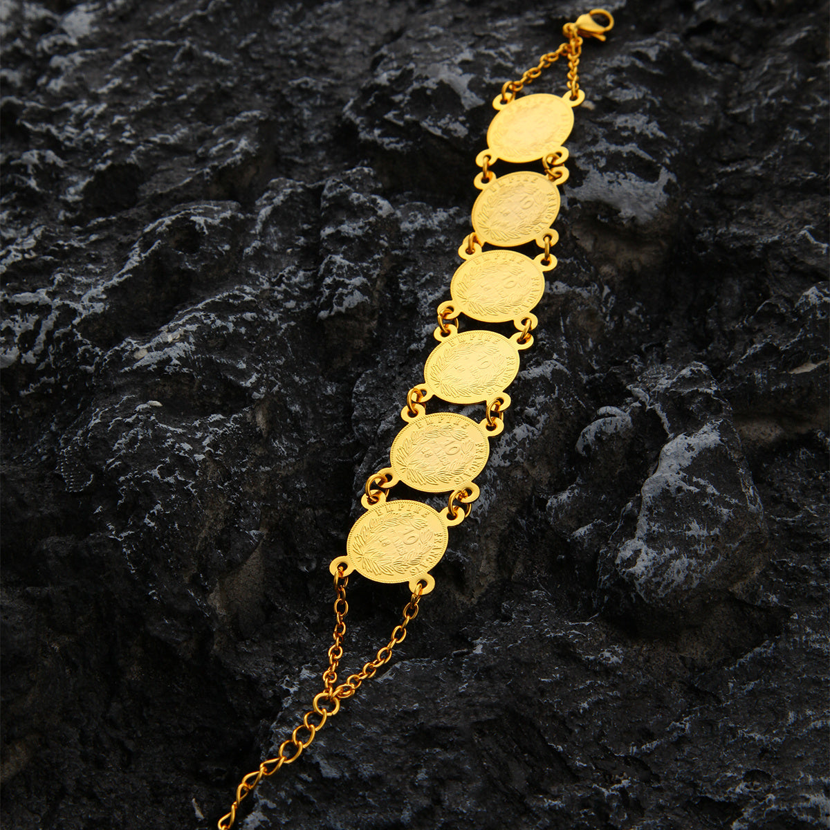 24K Gold Plated Coin Bracelet Handmade Women's Fashion Jewelry