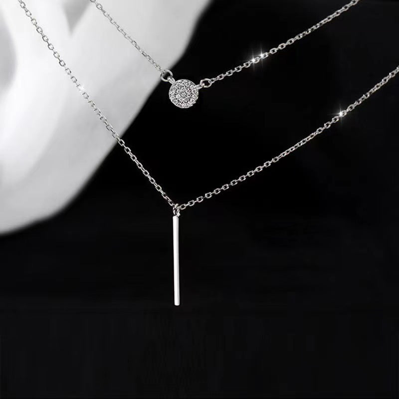 S925 Silver Double Chain Zircon Pendant Necklace for Women
