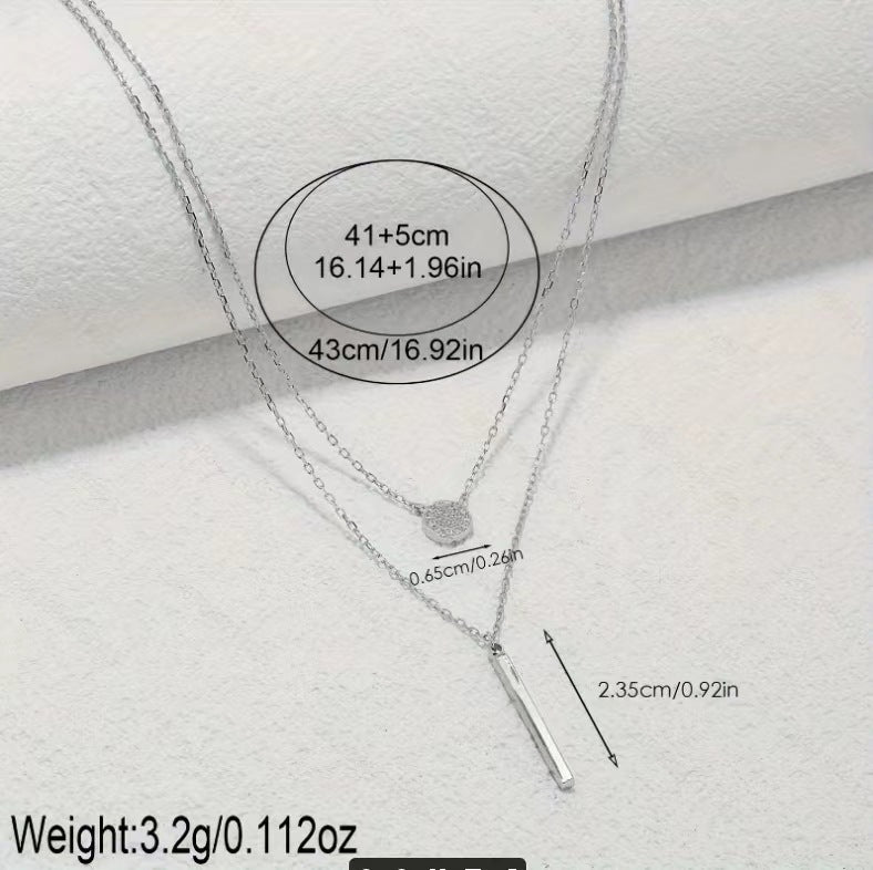 S925 Silver Double Chain Zircon Pendant Necklace for Women