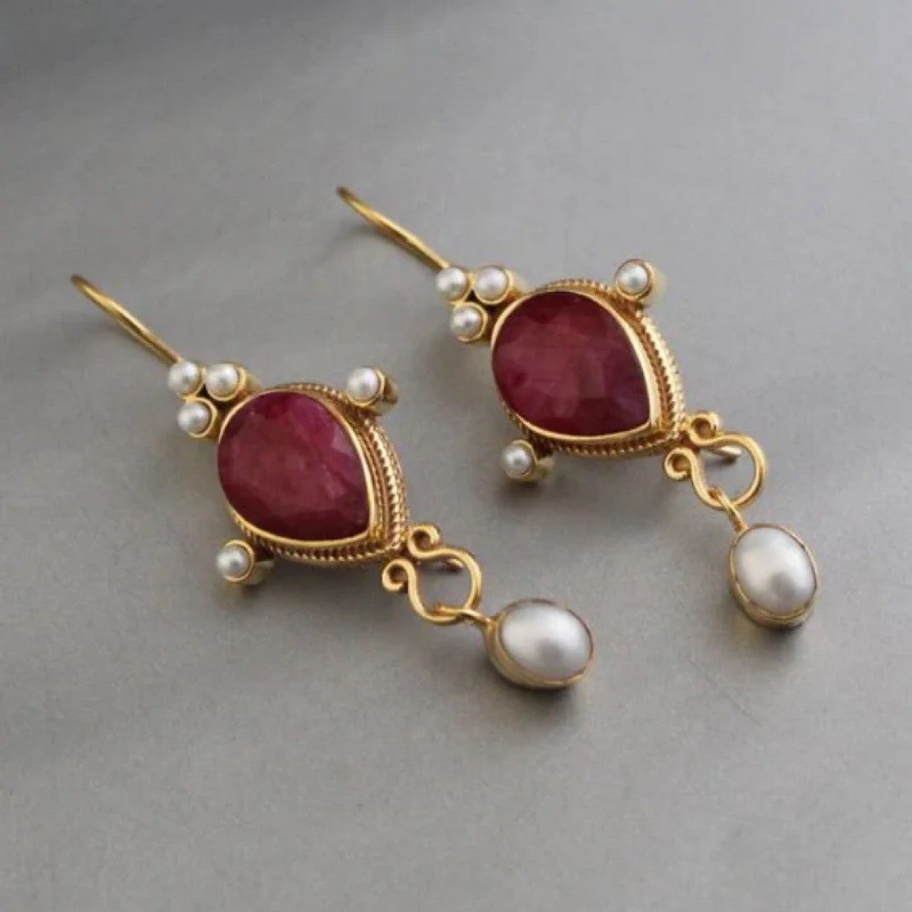 Pearl Pendant Inlaid Gemstone Earrings Original