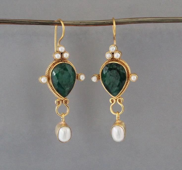 Pearl Pendant Inlaid Gemstone Earrings Original